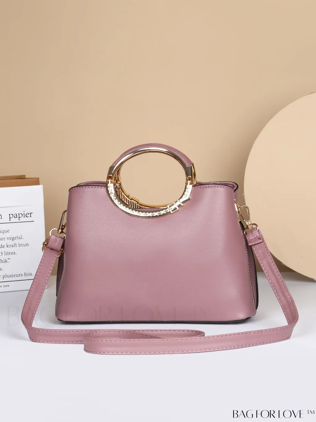 BagForLove - Chic Minimalist Textured Metallic Handbag with Circle Handle for Stylish Commuting