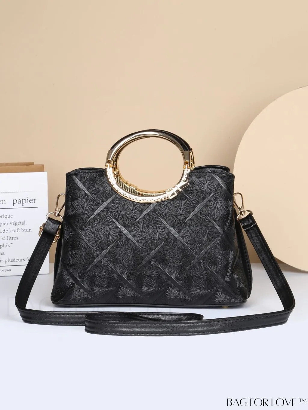 BagForLove - Chic Minimalist Textured Metallic Handbag with Circle Handle for Stylish Commuting
