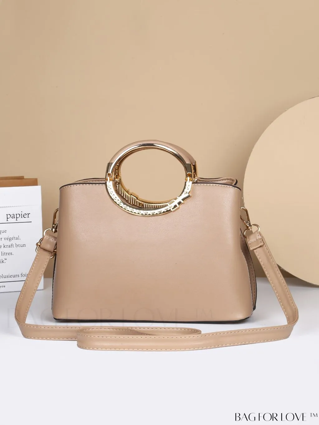 BagForLove - Chic Minimalist Textured Metallic Handbag with Circle Handle for Stylish Commuting