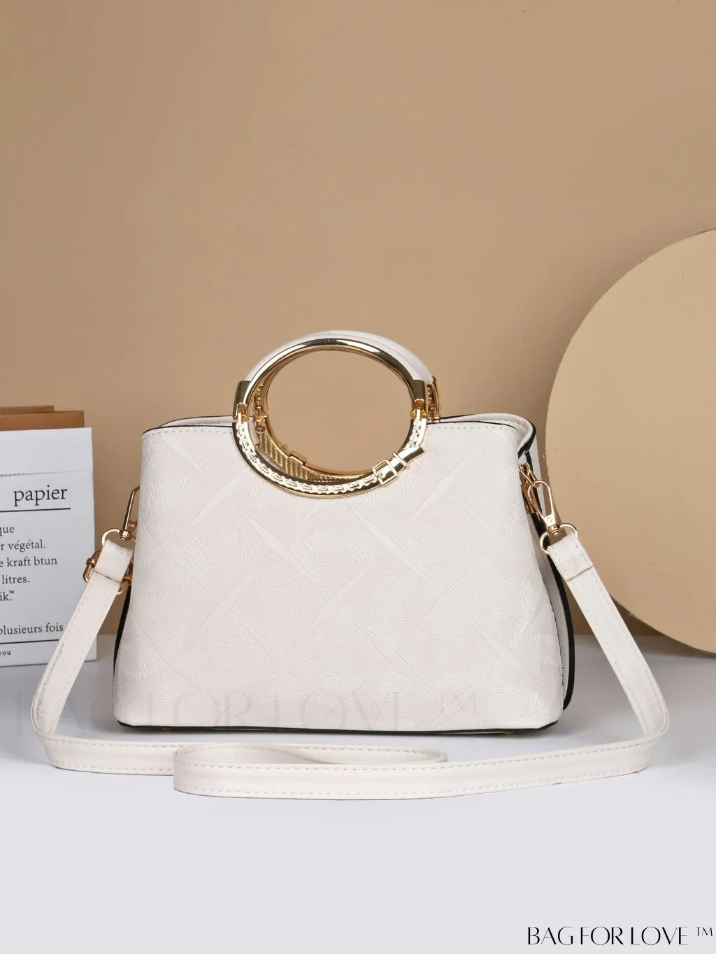 BagForLove - Chic Minimalist Textured Metallic Handbag with Circle Handle for Stylish Commuting