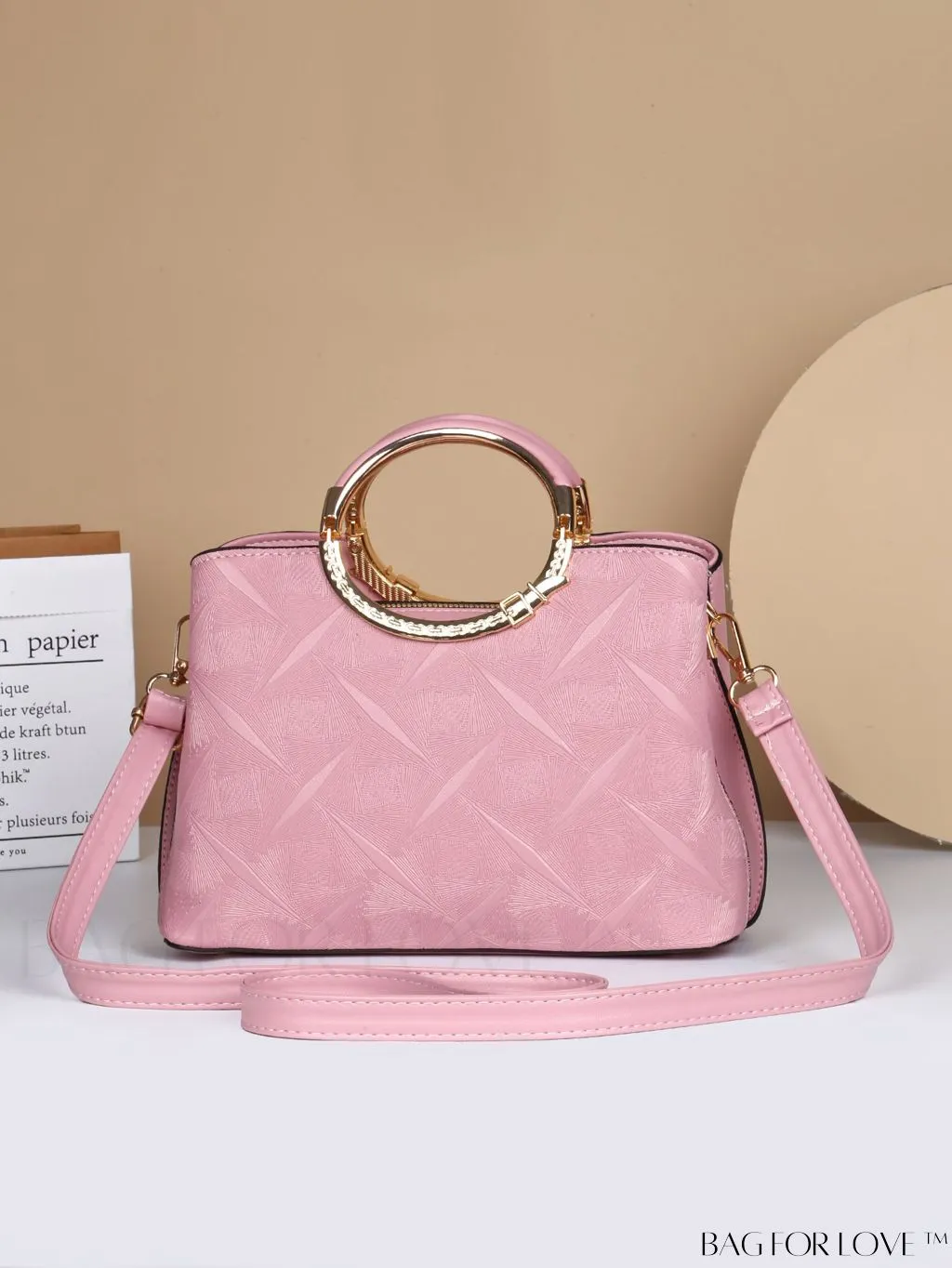 BagForLove - Chic Minimalist Textured Metallic Handbag with Circle Handle for Stylish Commuting