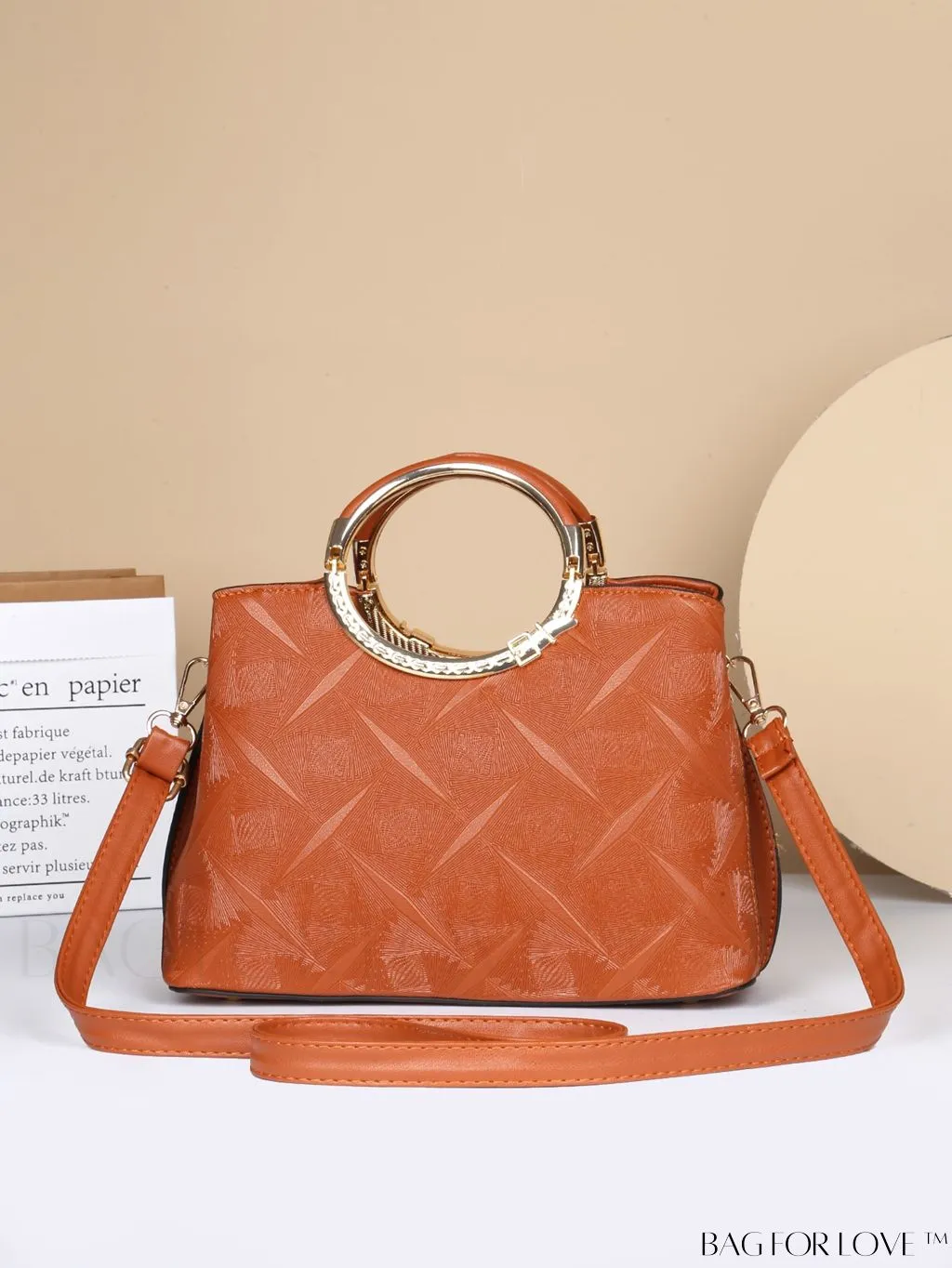 BagForLove - Chic Minimalist Textured Metallic Handbag with Circle Handle for Stylish Commuting