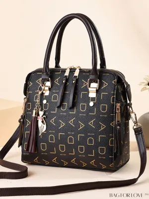 BagForLove - Chic PU Handbag with Printed Letters and Fringe Detail