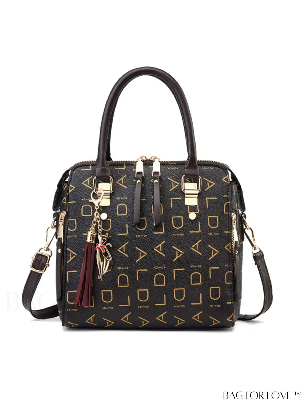 BagForLove - Chic PU Handbag with Printed Letters and Fringe Detail
