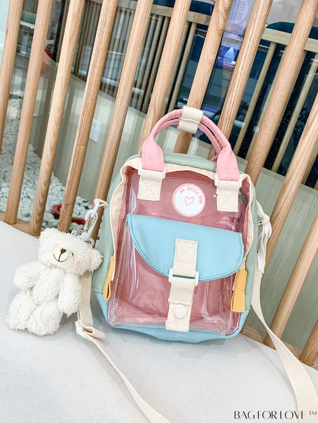 BagForLove - Compact Clear Backpack with Chic Bag Charm