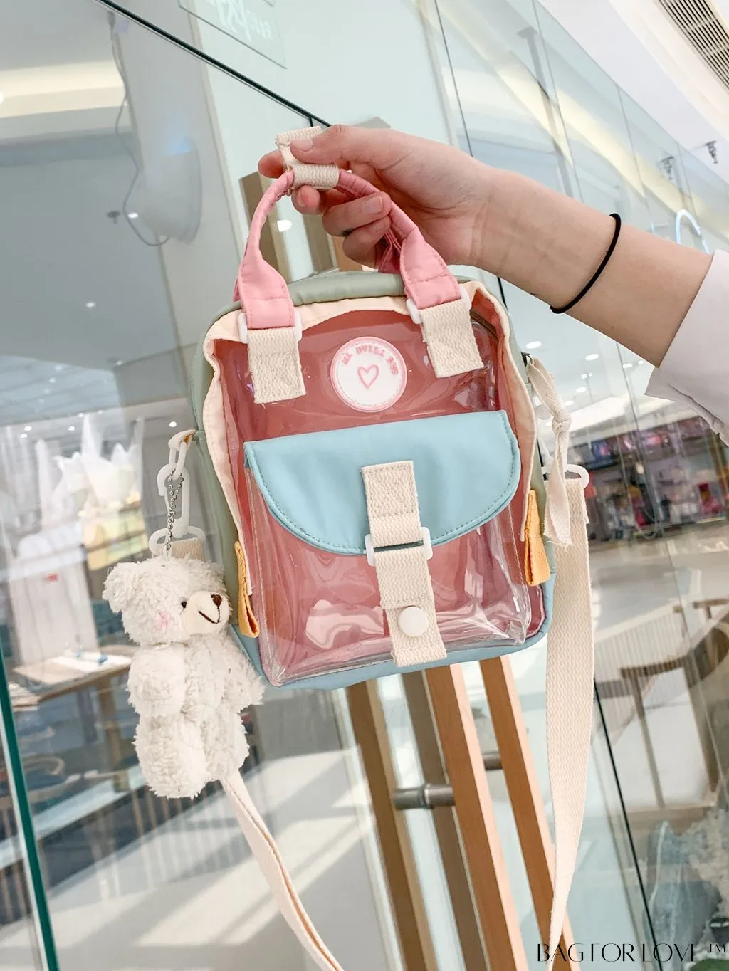 BagForLove - Compact Clear Backpack with Chic Bag Charm