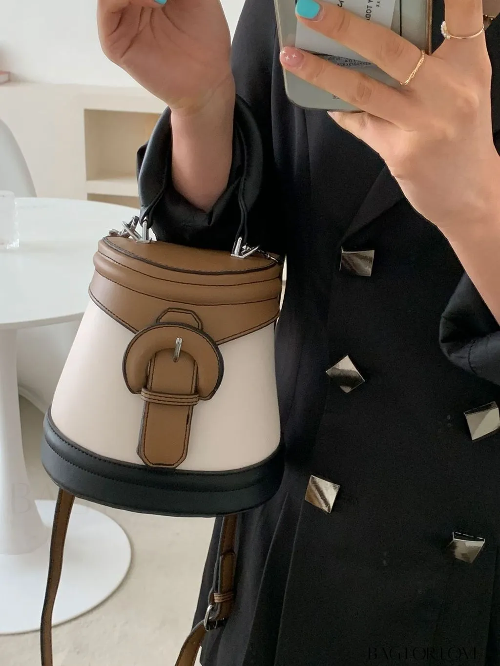 BagForLove - Compact Colorblocked Buckle Bucket Bag with Chic Accent