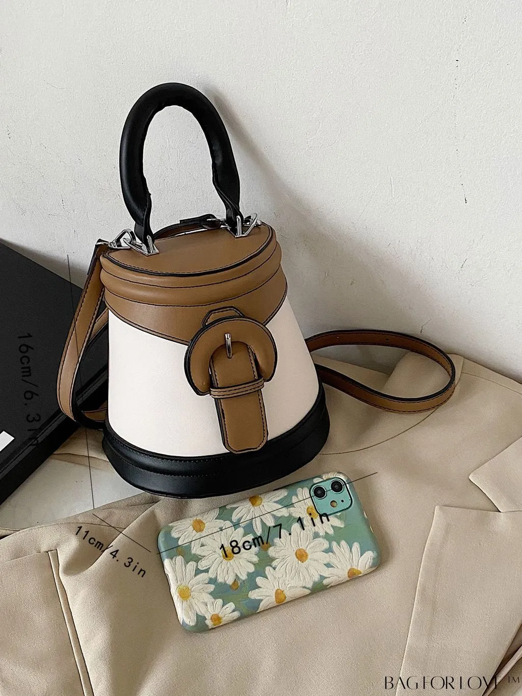 BagForLove - Compact Colorblocked Buckle Bucket Bag with Chic Accent