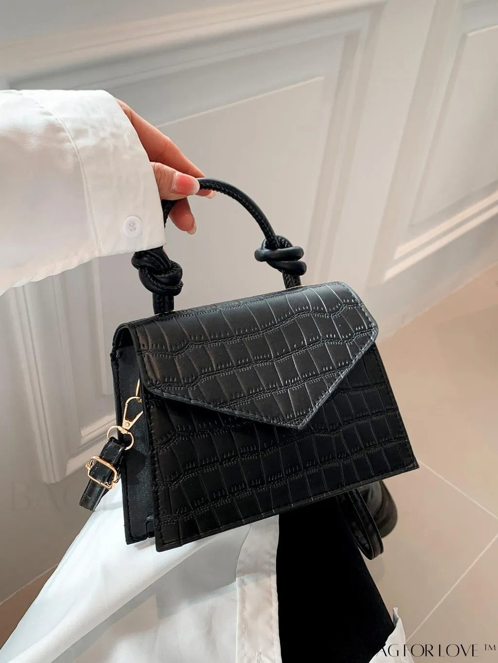 BagForLove - Compact Crocodile Embossed Bag with Chic Knot Handle