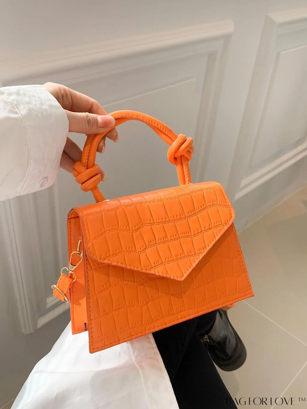 BagForLove - Compact Crocodile Embossed Bag with Chic Knot Handle