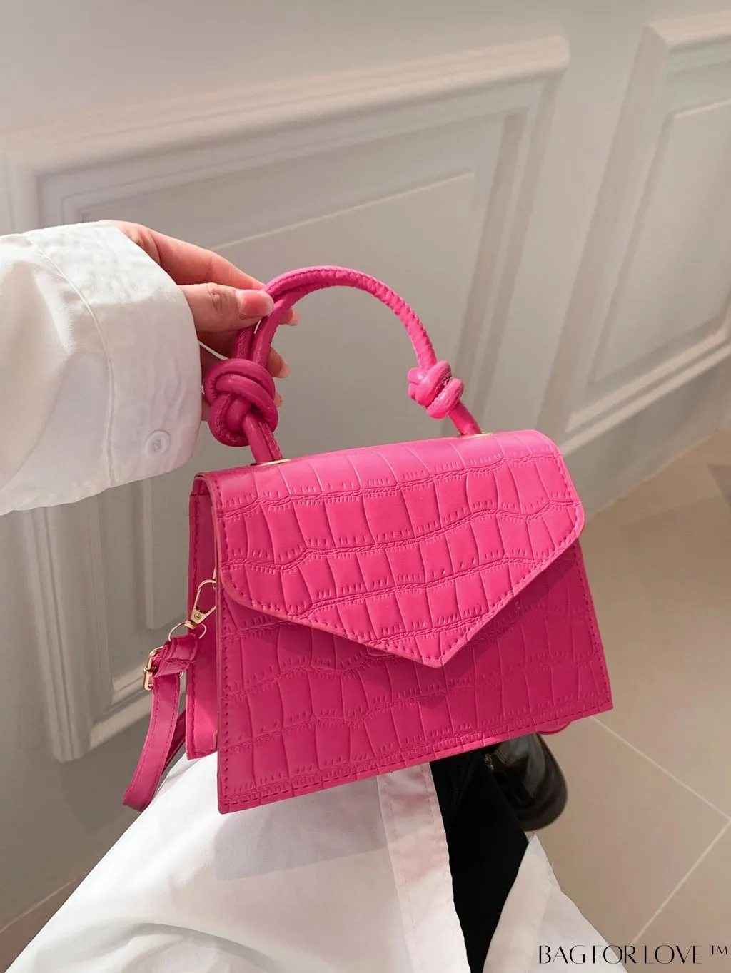 BagForLove - Compact Crocodile Embossed Bag with Chic Knot Handle