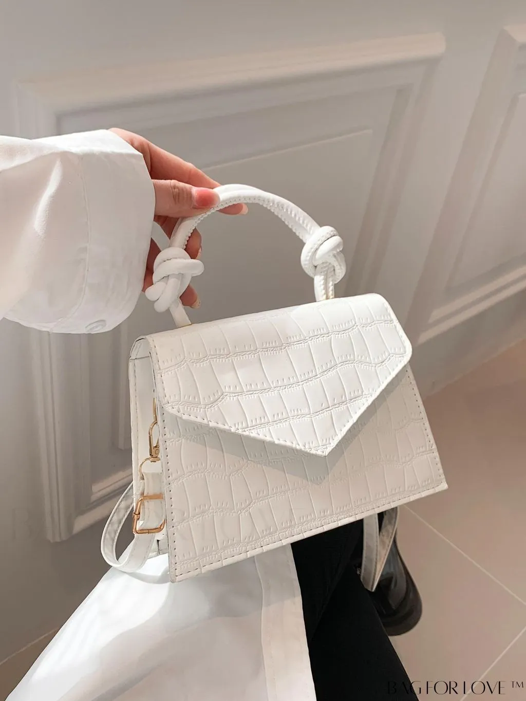 BagForLove - Compact Crocodile Embossed Bag with Chic Knot Handle