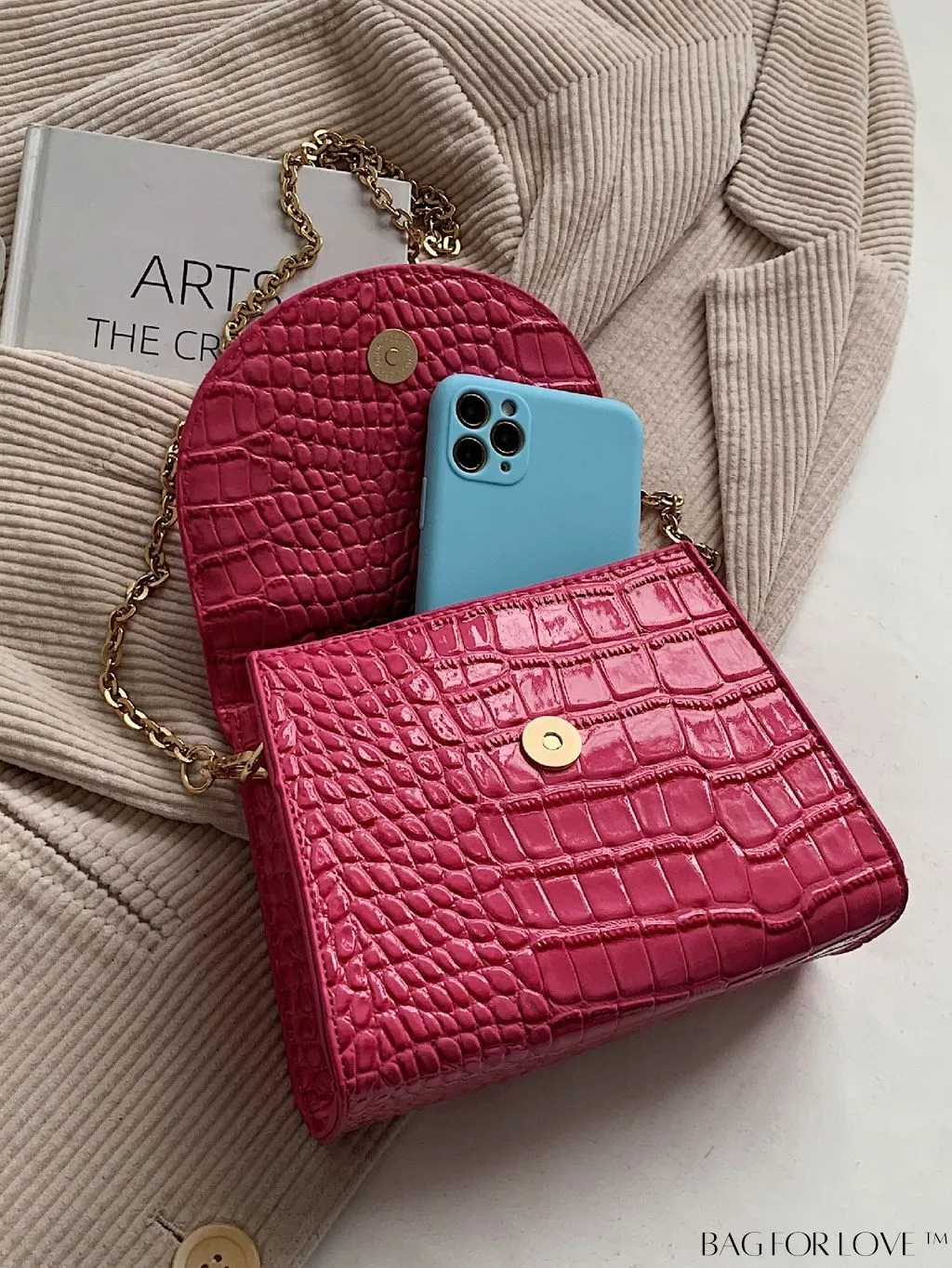 BagForLove - Croc Embossed Mini Satchel: Chic and Compact Handbag