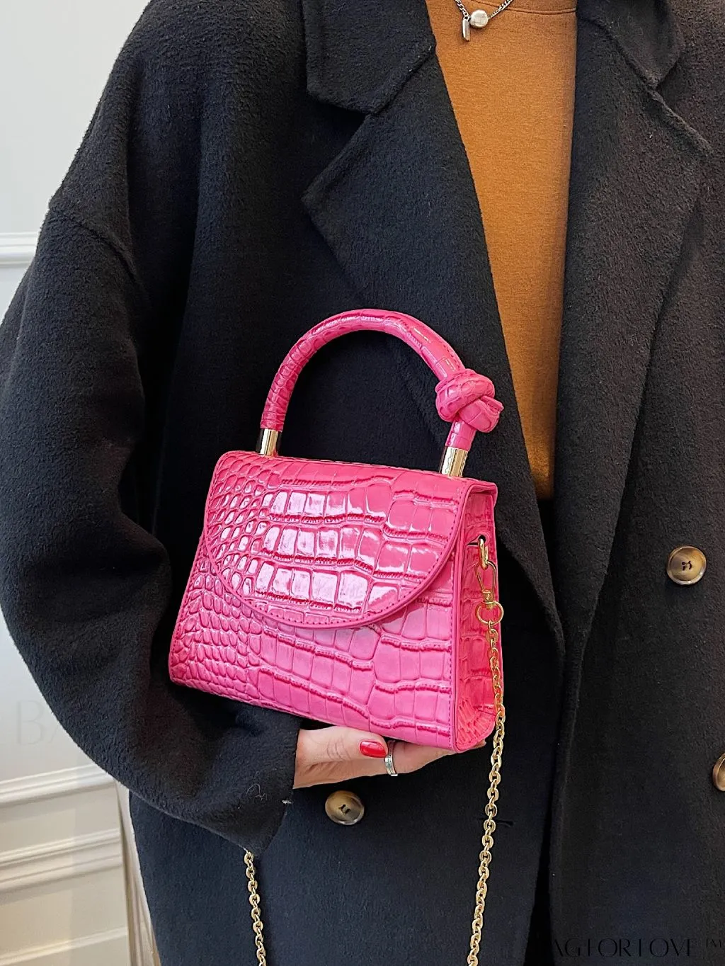 BagForLove - Croc Embossed Mini Satchel: Chic and Compact Handbag