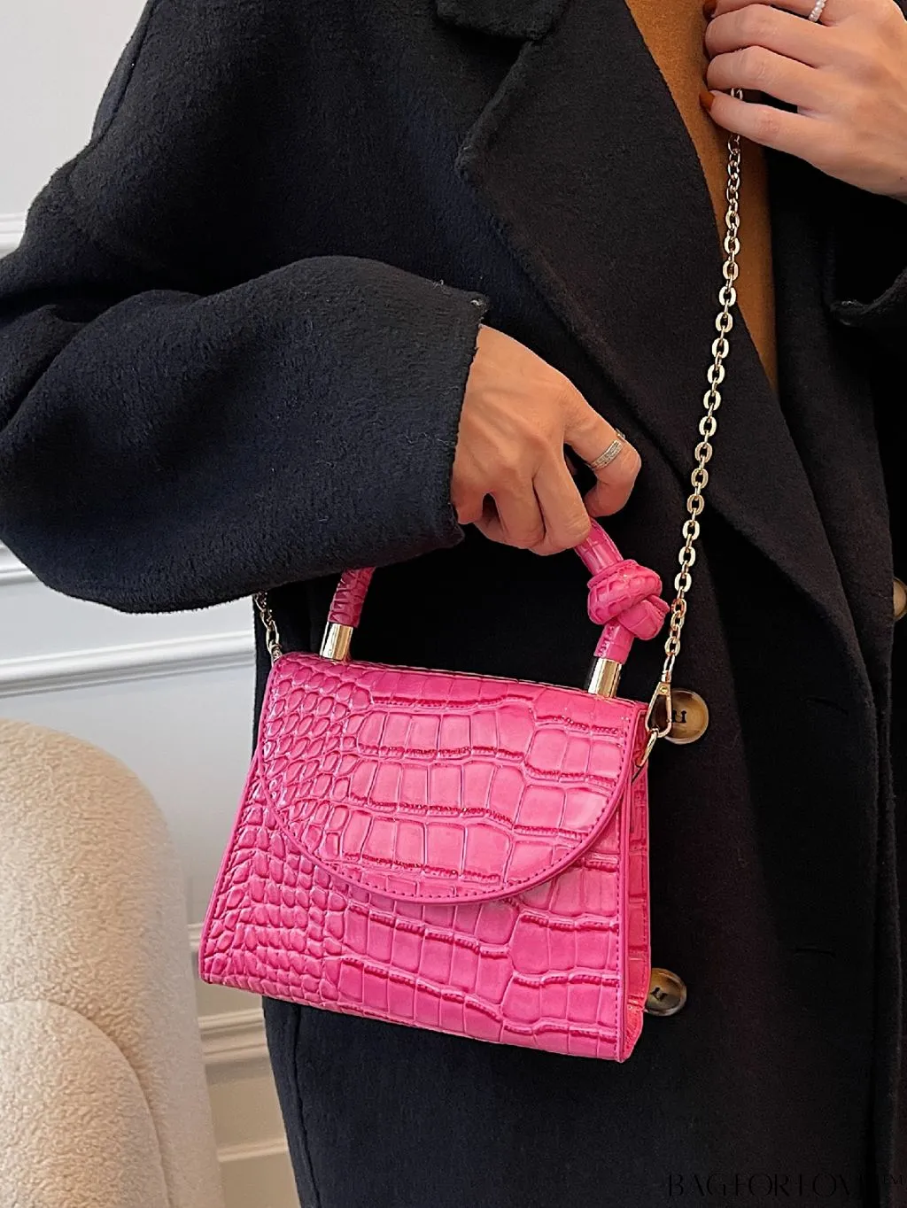 BagForLove - Croc Embossed Mini Satchel: Chic and Compact Handbag