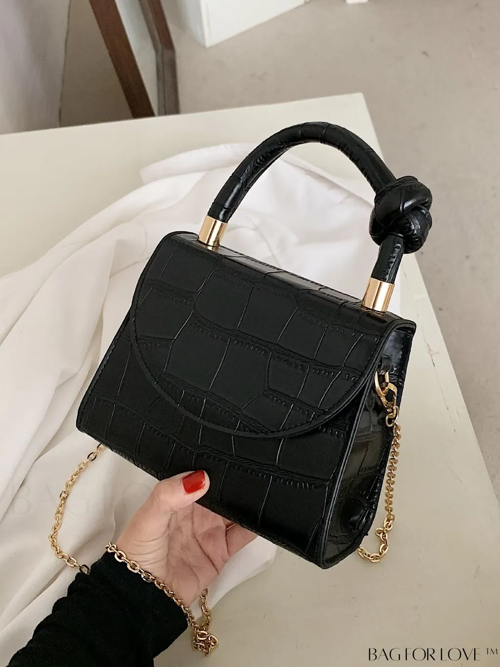 BagForLove - Croc Embossed Mini Satchel: Chic and Compact Handbag