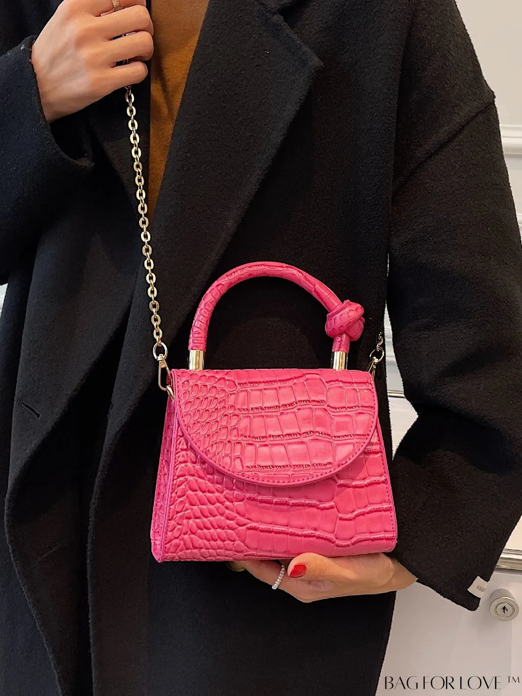 BagForLove - Croc Embossed Mini Satchel: Chic and Compact Handbag