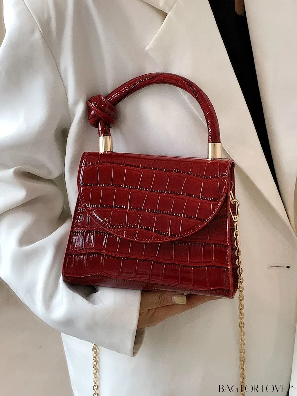 BagForLove - Croc Embossed Mini Satchel: Chic and Compact Handbag