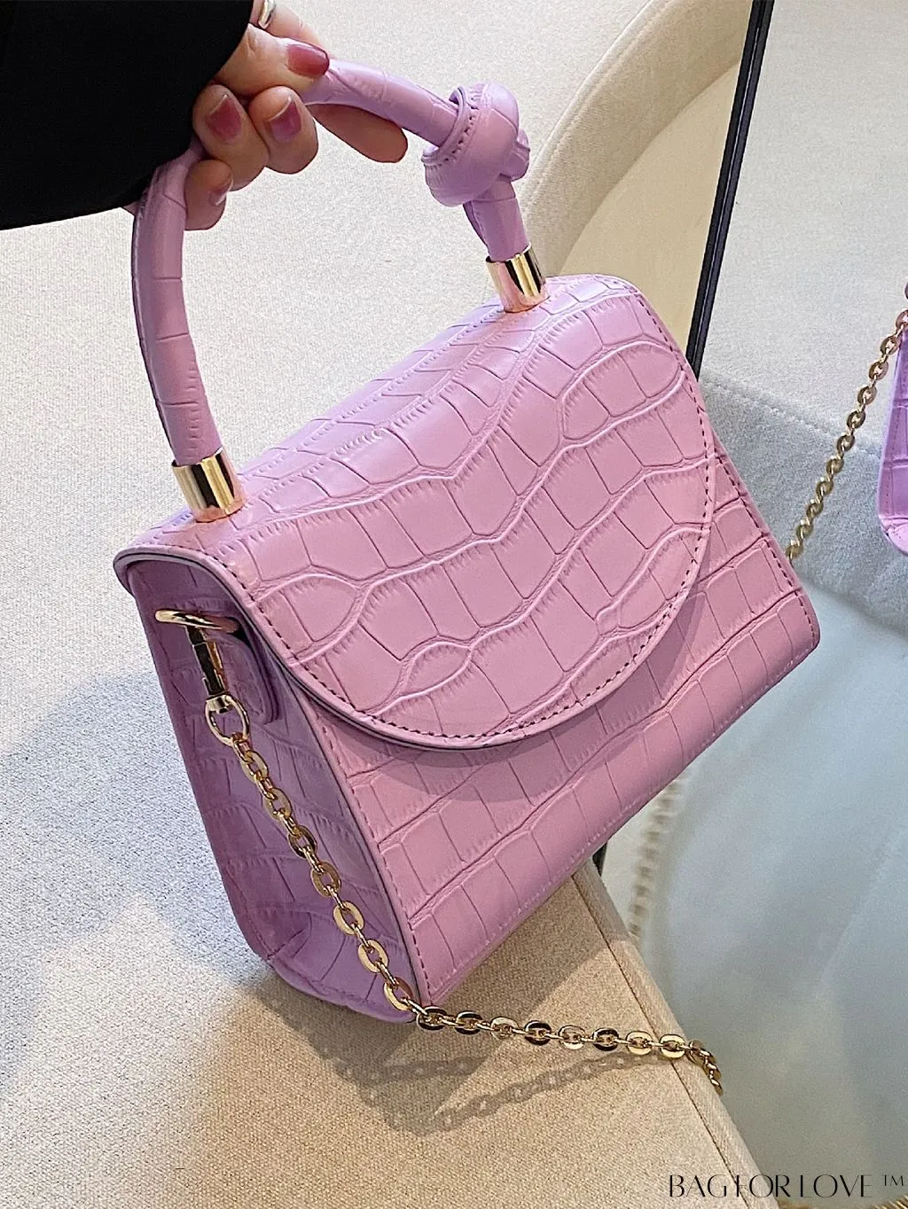 BagForLove - Croc Embossed Mini Satchel: Chic and Compact Handbag
