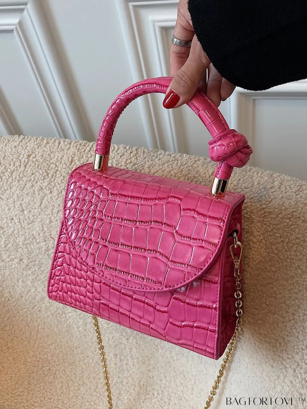 BagForLove - Croc Embossed Mini Satchel: Chic and Compact Handbag