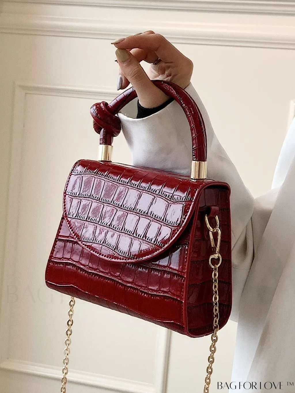 BagForLove - Croc Embossed Mini Satchel: Chic and Compact Handbag