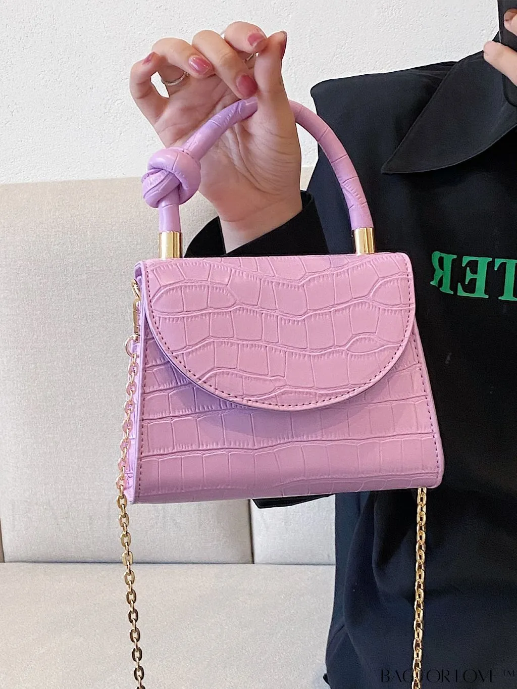 BagForLove - Croc Embossed Mini Satchel: Chic and Compact Handbag