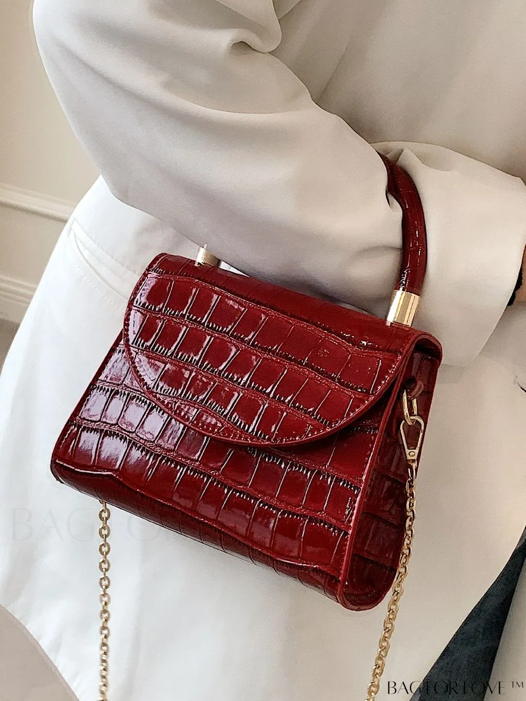 BagForLove - Croc Embossed Mini Satchel: Chic and Compact Handbag