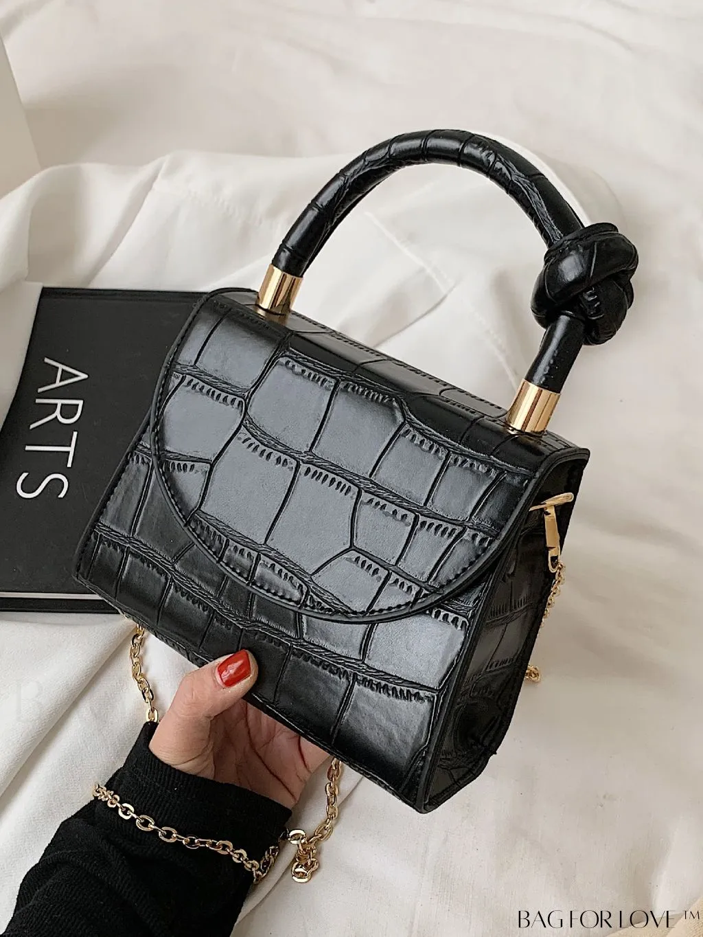 BagForLove - Croc Embossed Mini Satchel: Chic and Compact Handbag