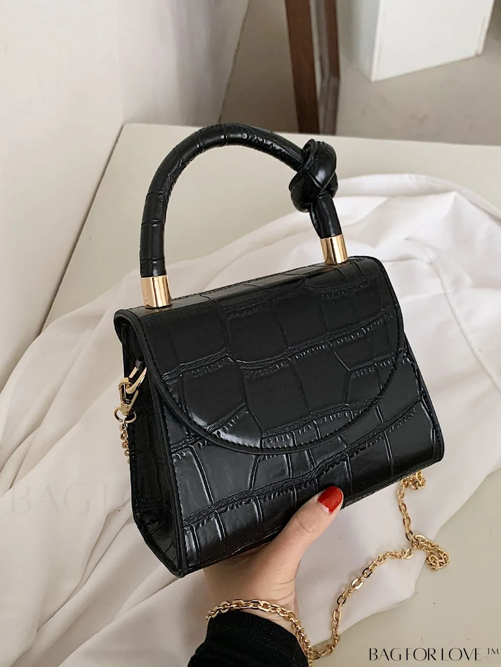 BagForLove - Croc Embossed Mini Satchel: Chic and Compact Handbag