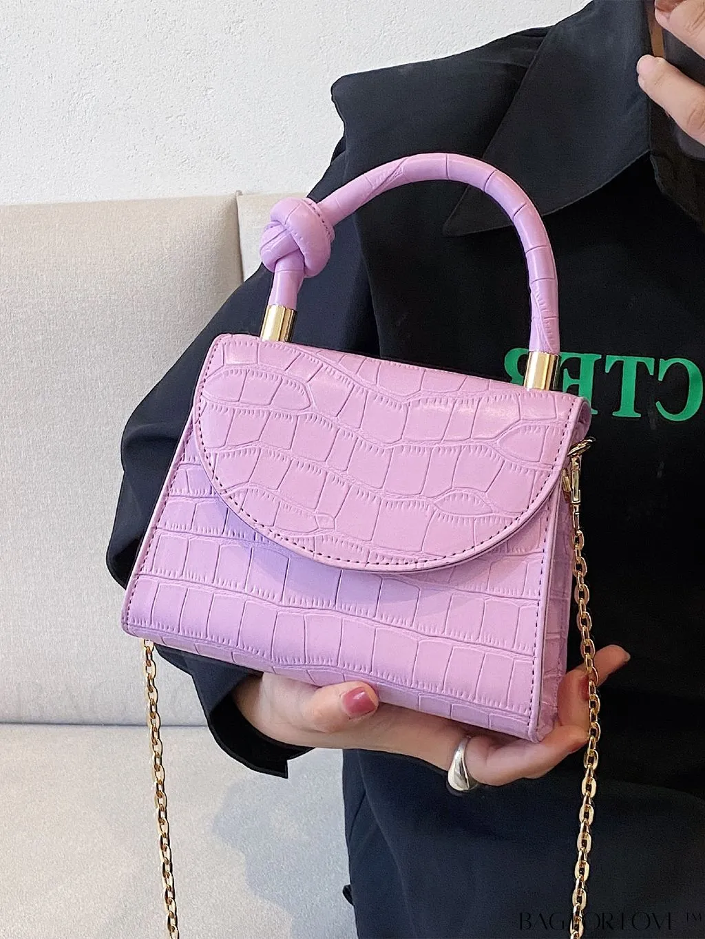 BagForLove - Croc Embossed Mini Satchel: Chic and Compact Handbag