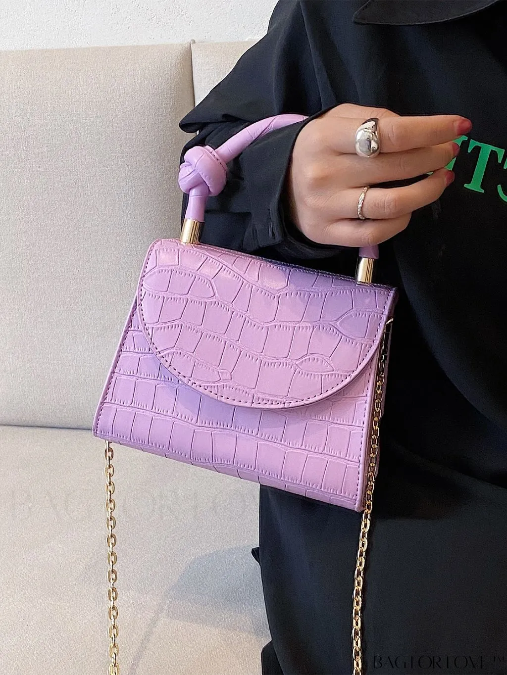 BagForLove - Croc Embossed Mini Satchel: Chic and Compact Handbag