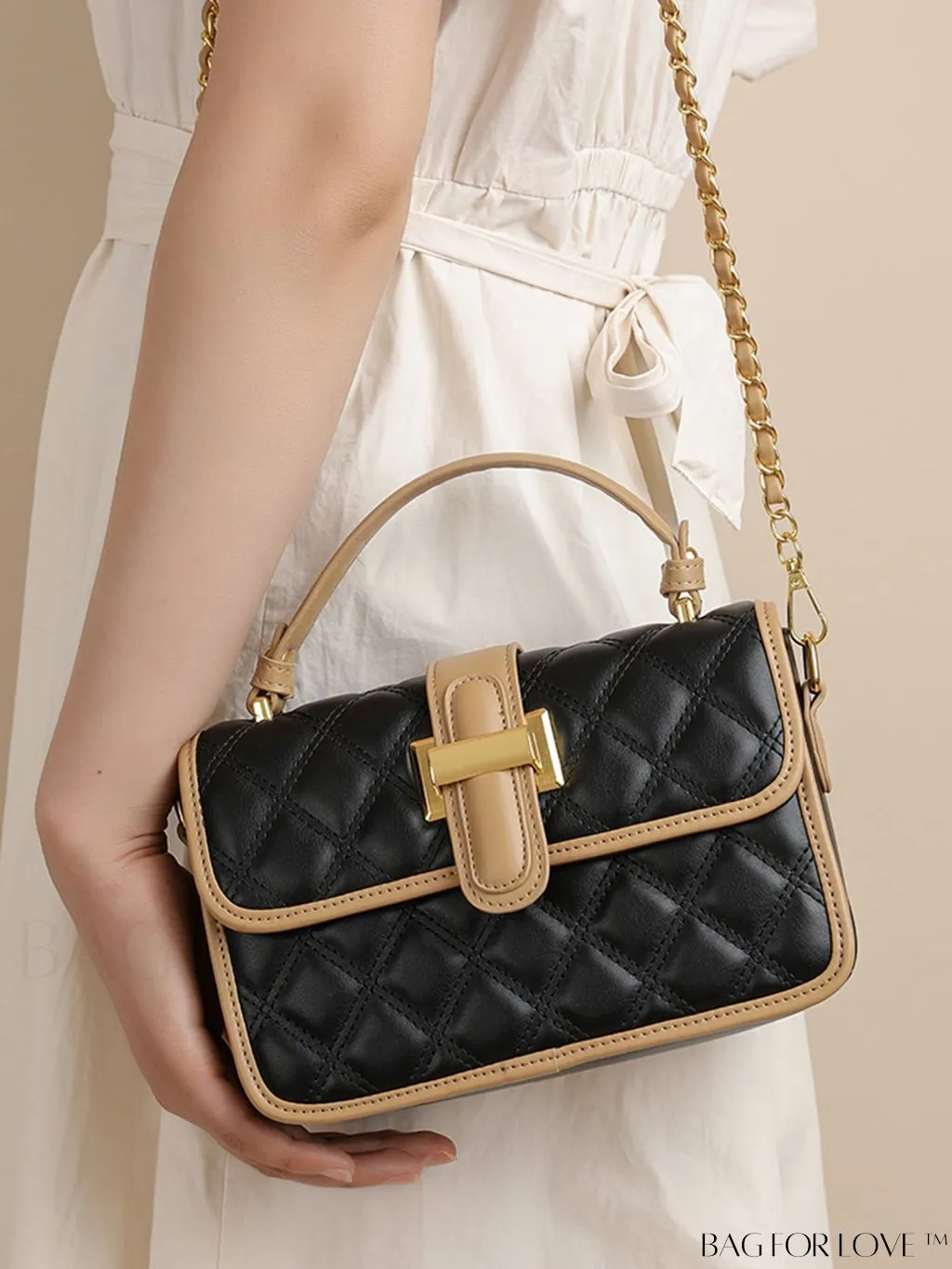 BagForLove - Elegant Stitched Handbag with Chic Metal Chain Strap