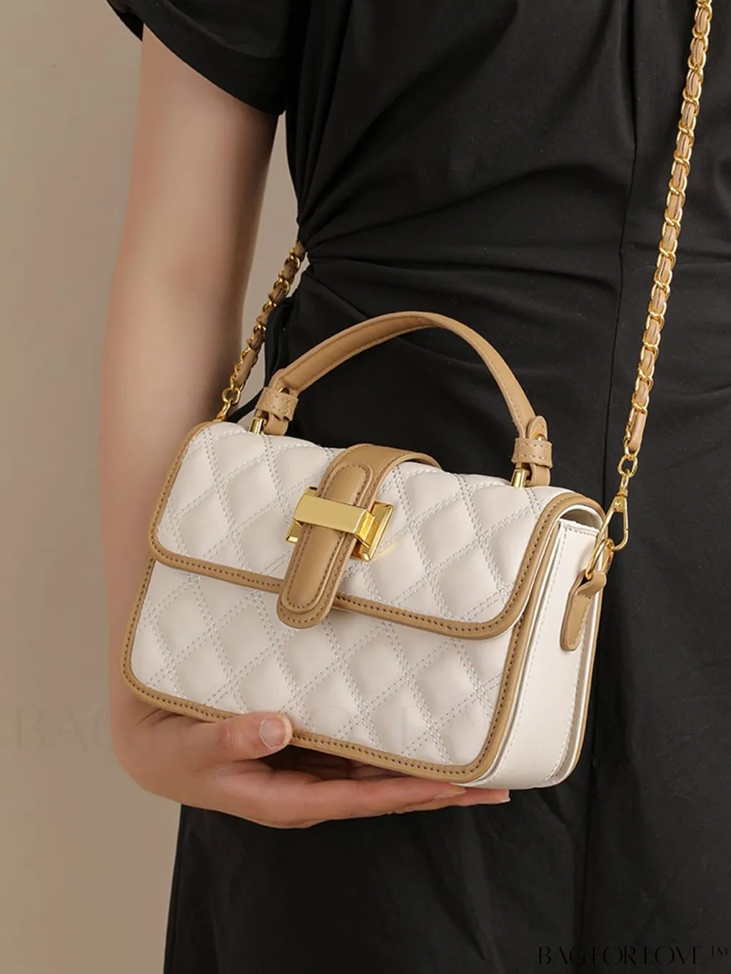 BagForLove - Elegant Stitched Handbag with Chic Metal Chain Strap
