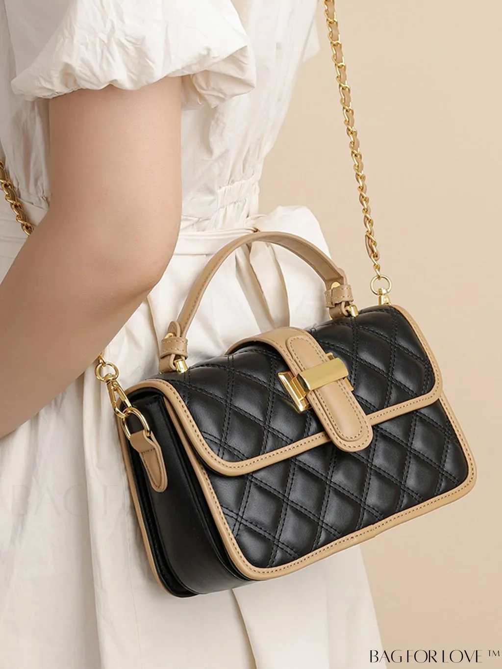 BagForLove - Elegant Stitched Handbag with Chic Metal Chain Strap