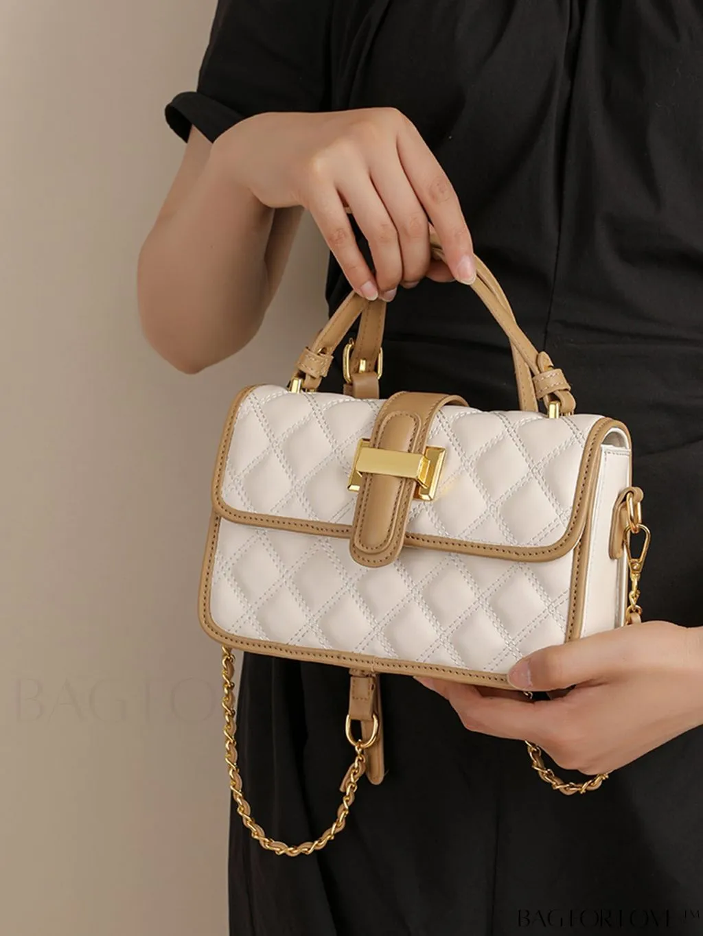 BagForLove - Elegant Stitched Handbag with Chic Metal Chain Strap