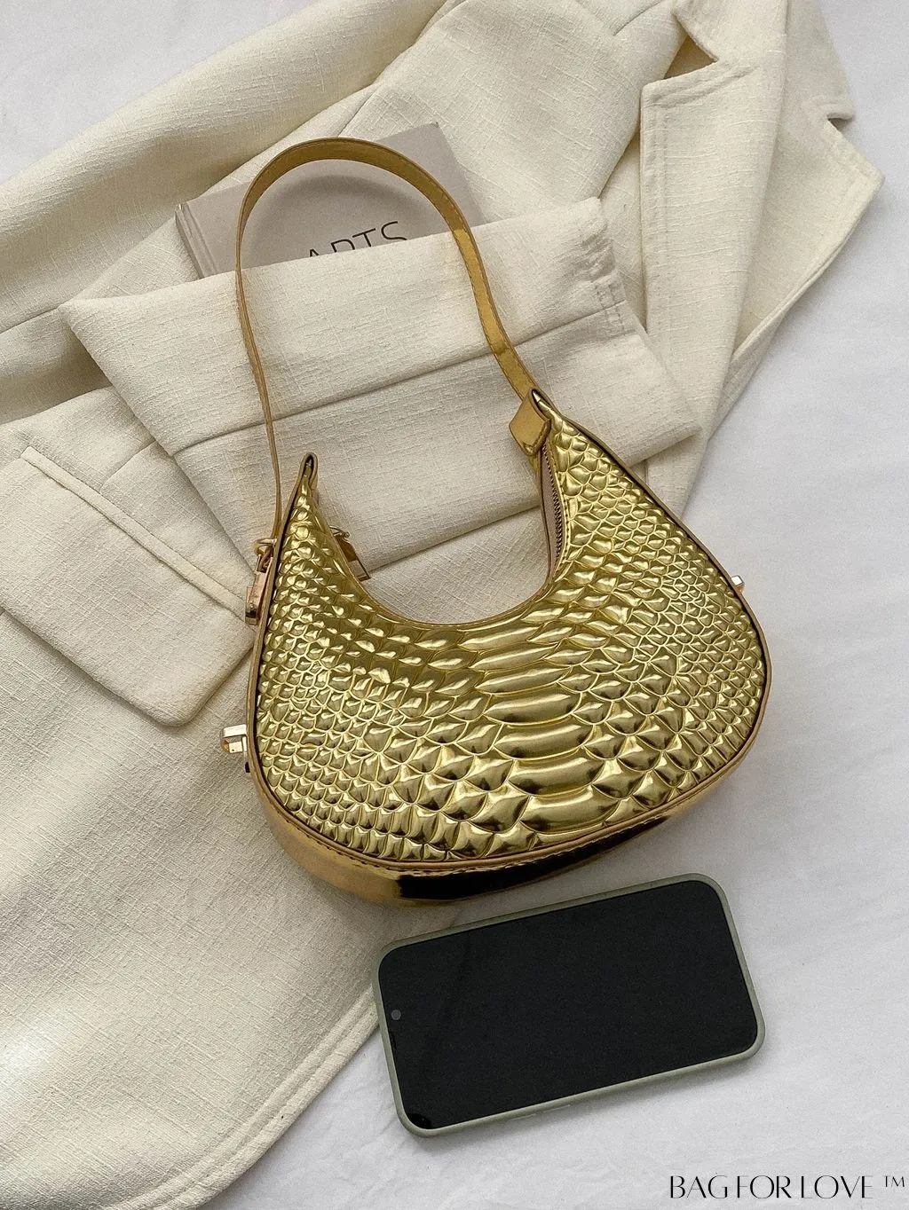 BagForLove - Stylish Crocodile Print Armpit Bag: Orange Floral Pattern, Chic Single Shoulder Design