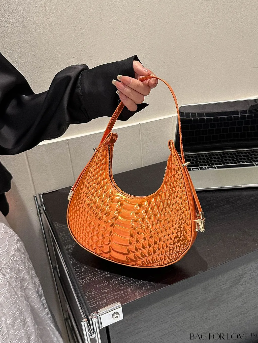 BagForLove - Stylish Crocodile Print Armpit Bag: Orange Floral Pattern, Chic Single Shoulder Design