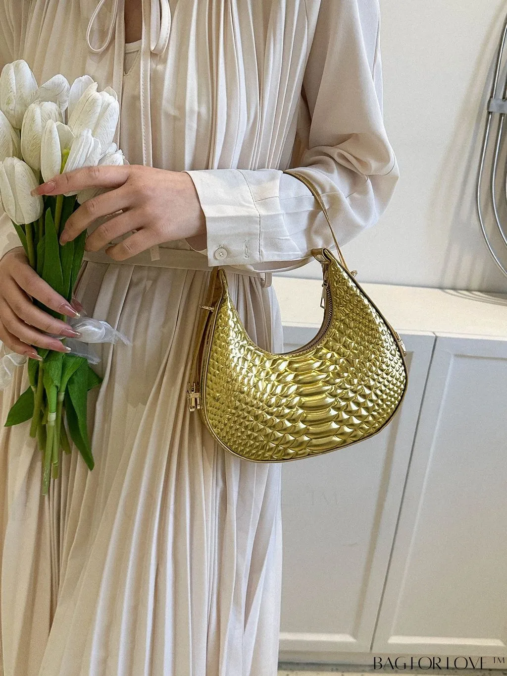 BagForLove - Stylish Crocodile Print Armpit Bag: Orange Floral Pattern, Chic Single Shoulder Design