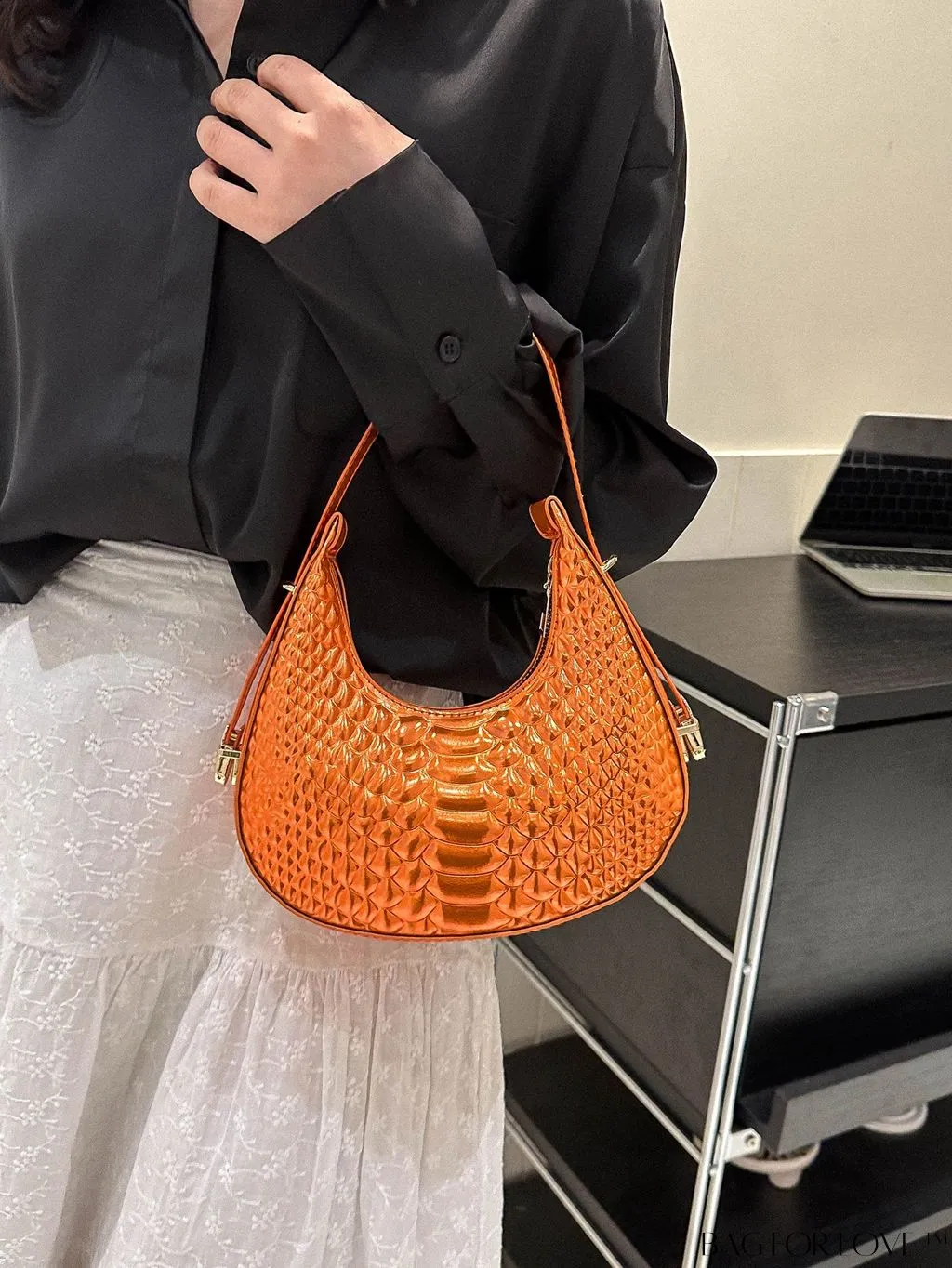 BagForLove - Stylish Crocodile Print Armpit Bag: Orange Floral Pattern, Chic Single Shoulder Design
