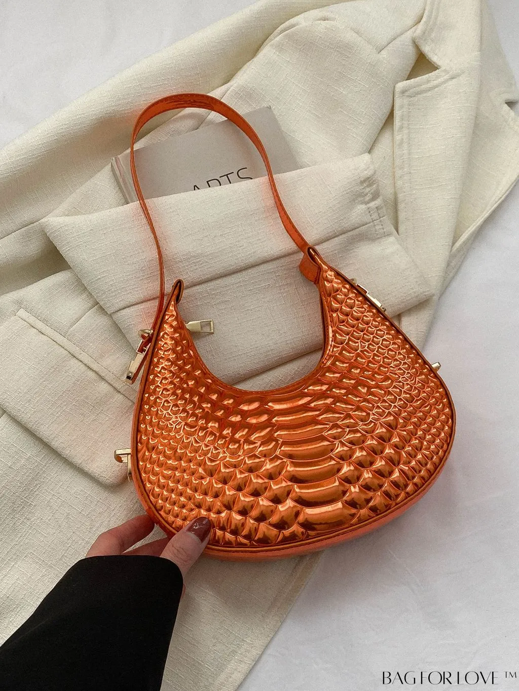 BagForLove - Stylish Crocodile Print Armpit Bag: Orange Floral Pattern, Chic Single Shoulder Design