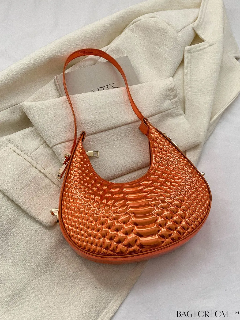 BagForLove - Stylish Crocodile Print Armpit Bag: Orange Floral Pattern, Chic Single Shoulder Design