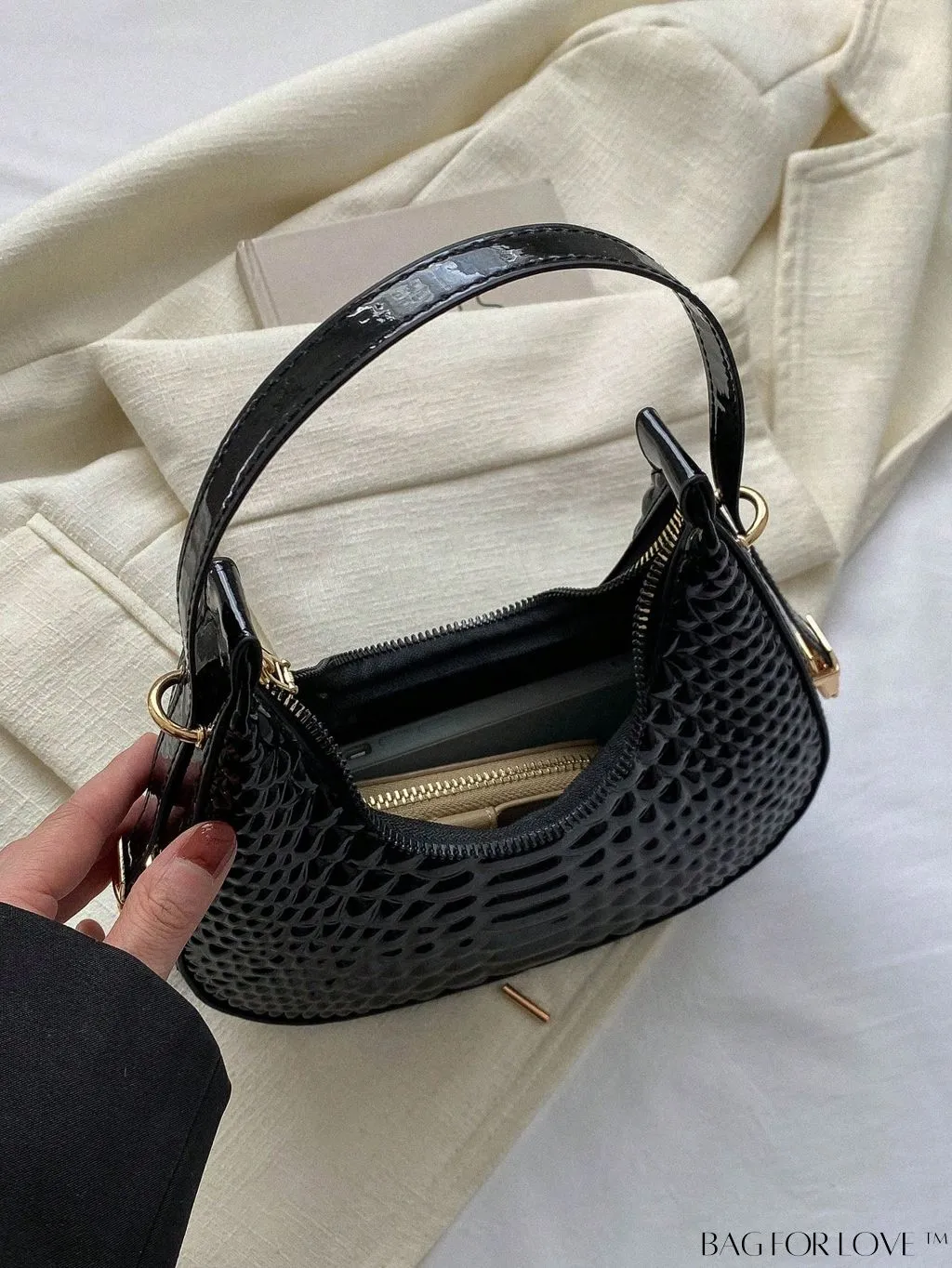BagForLove - Stylish Crocodile Print Armpit Bag: Orange Floral Pattern, Chic Single Shoulder Design