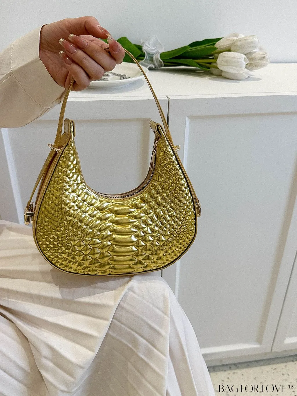 BagForLove - Stylish Crocodile Print Armpit Bag: Orange Floral Pattern, Chic Single Shoulder Design