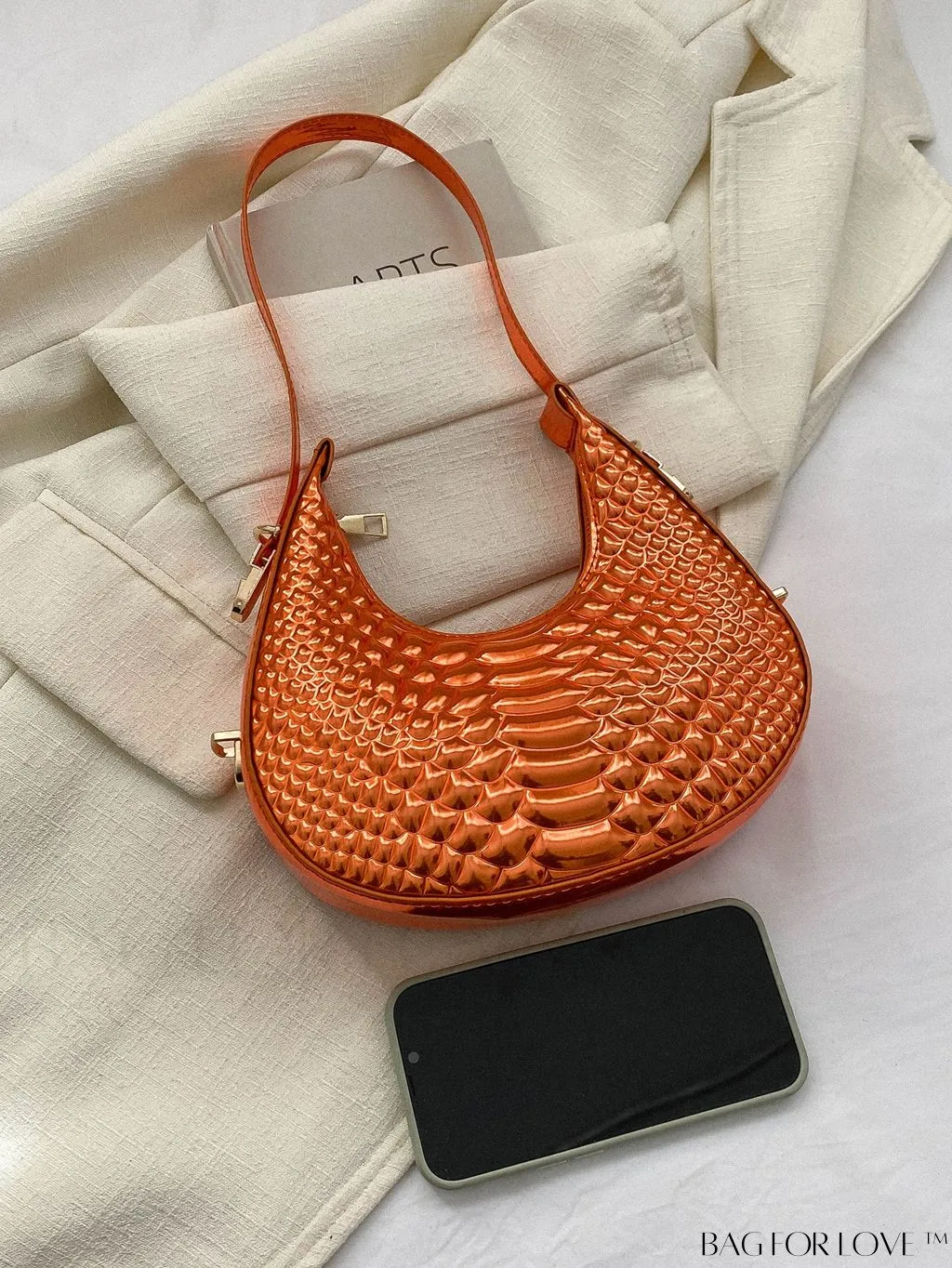 BagForLove - Stylish Crocodile Print Armpit Bag: Orange Floral Pattern, Chic Single Shoulder Design