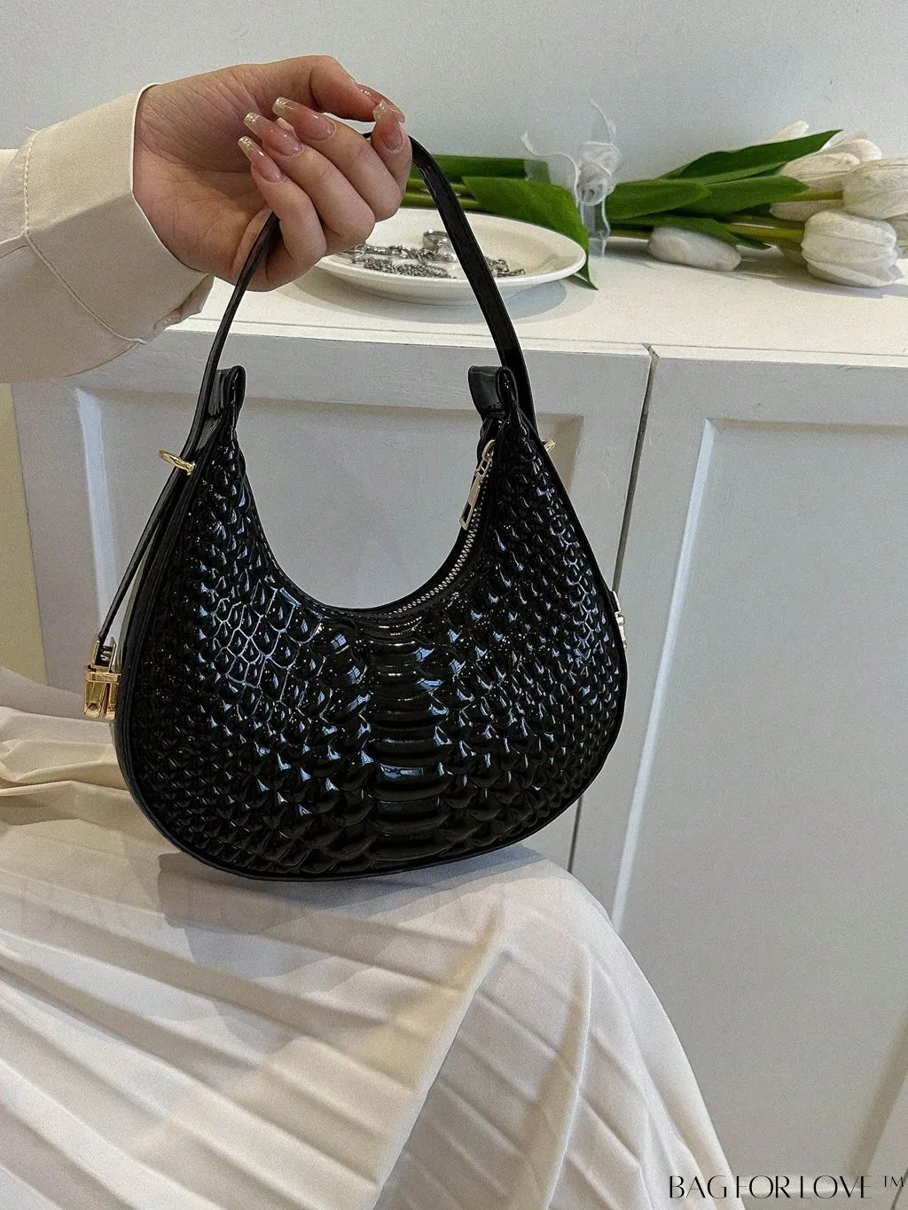 BagForLove - Stylish Crocodile Print Armpit Bag: Orange Floral Pattern, Chic Single Shoulder Design