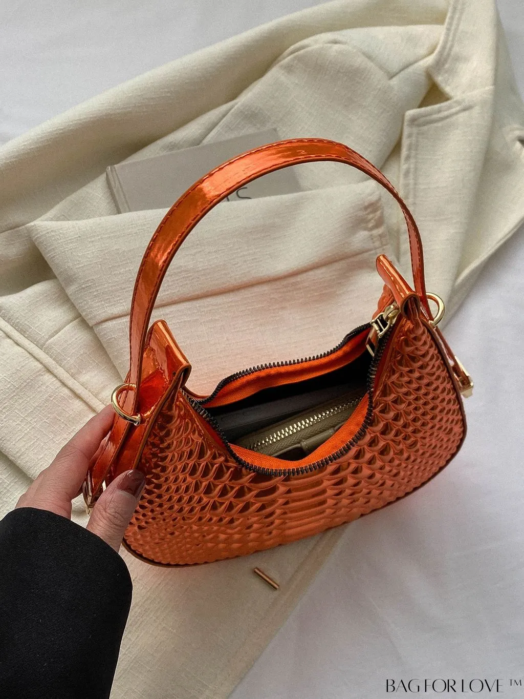 BagForLove - Stylish Crocodile Print Armpit Bag: Orange Floral Pattern, Chic Single Shoulder Design