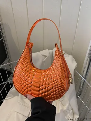 BagForLove - Stylish Crocodile Print Armpit Bag: Orange Floral Pattern, Chic Single Shoulder Design