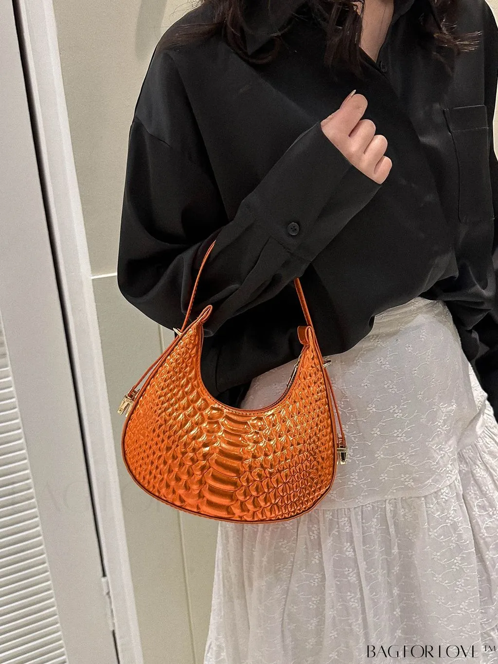 BagForLove - Stylish Crocodile Print Armpit Bag: Orange Floral Pattern, Chic Single Shoulder Design