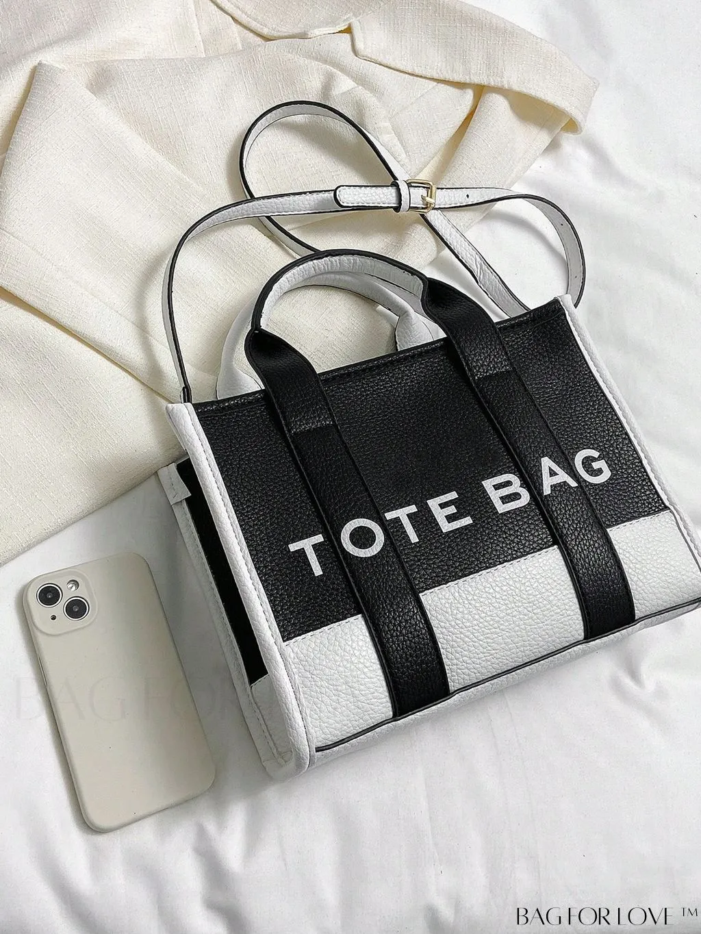 BagForLove - Stylish Litchi Embossed Square Bag with Double Handles and Zipper Closure