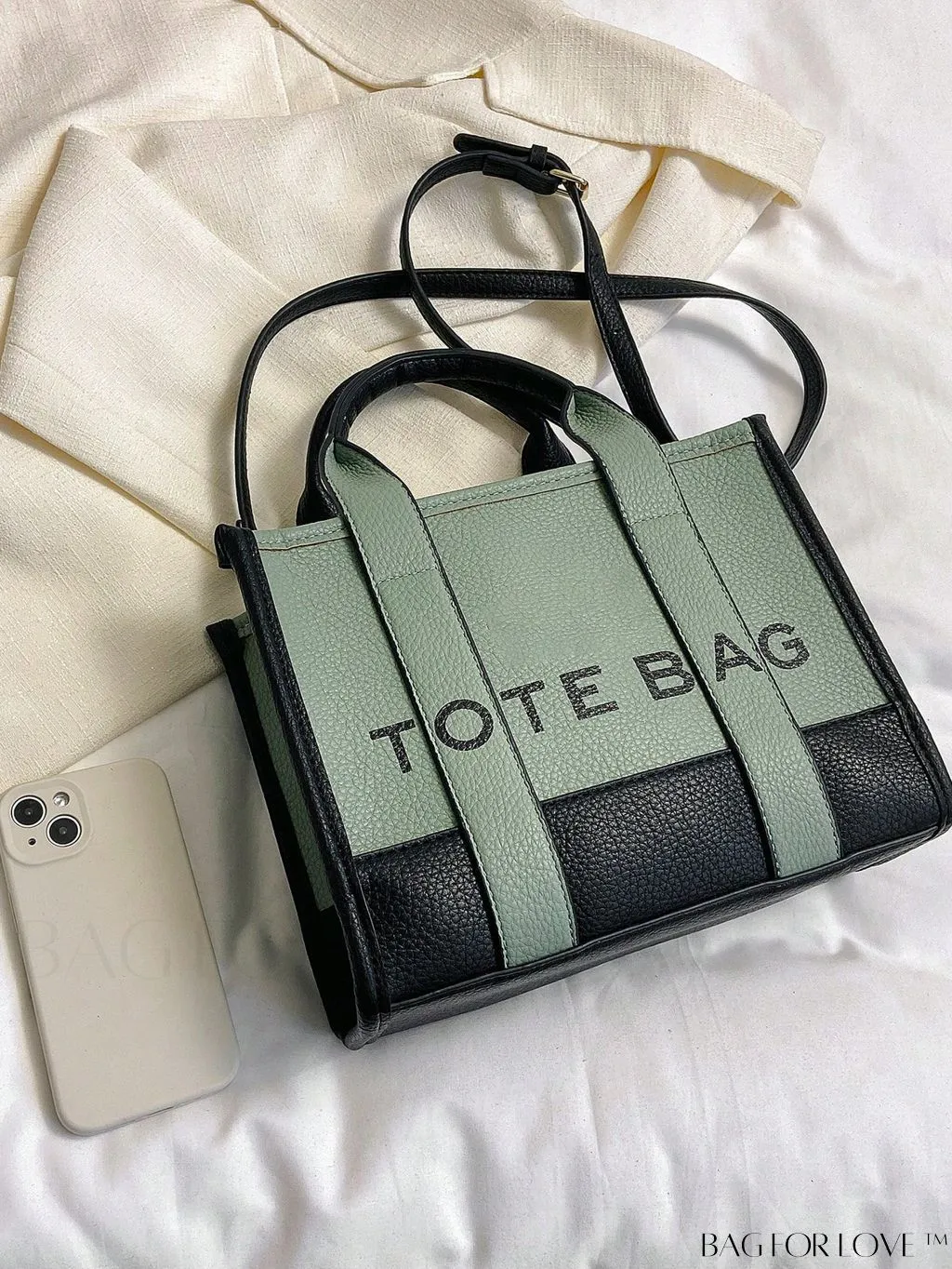 BagForLove - Stylish Litchi Embossed Square Bag with Double Handles and Zipper Closure
